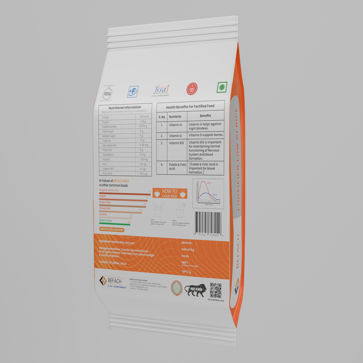 Befach Low GI Fortified Rice (1 Kg)| Certified By National Institute Of Nutrition | Low Sugar | Low Gi | Free Of Pesticides, Non Gmo, Perfect For Diet & Diabetic People