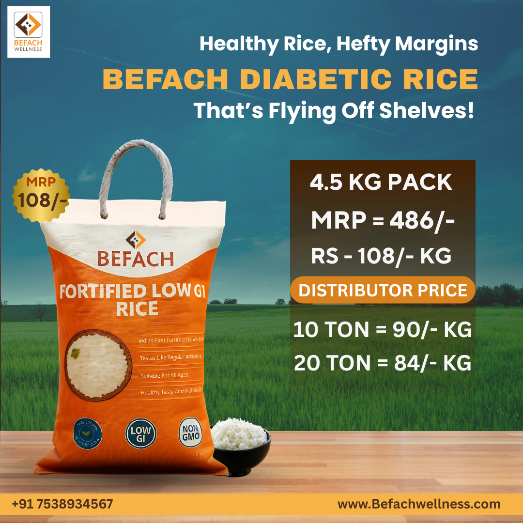 Befach Low GI Fortified Rice (4.5 Kgs) | Free of Pesticides, Non GMO, Certified Low GI & White Rice Perfect for Diet & Diabetic People