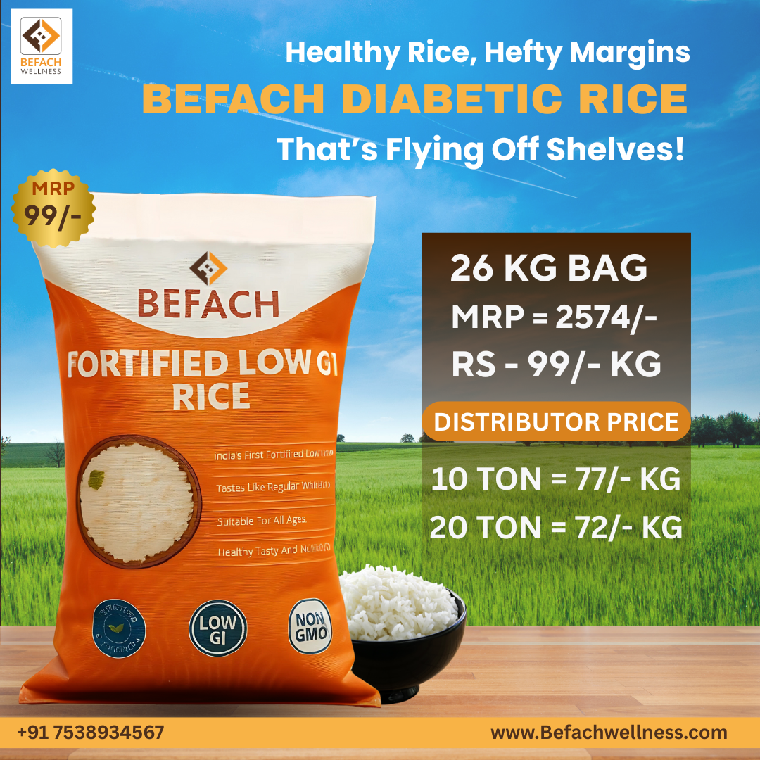 Befach Low GI Fortified Rice (4.5 Kgs) | Free of Pesticides, Non GMO, Certified Low GI & White Rice Perfect for Diet & Diabetic People