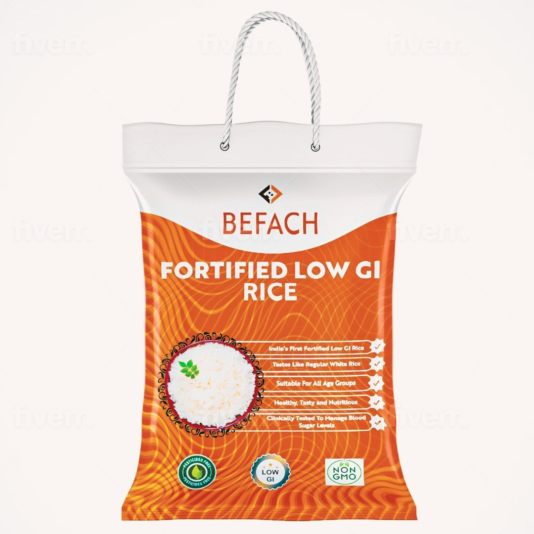 Befach Low GI Fortified Rice (4.5 Kgs) | Free of Pesticides, Non GMO, Certified Low GI & White Rice Perfect for Diet & Diabetic People