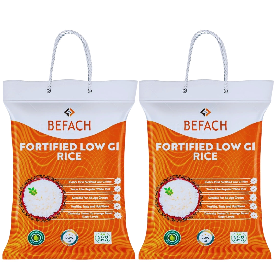 Befach Fortified Low GI Rice (4.5 Kgs) | Free of Pesticides, Non GMO, Certified Low GI & Low Sugar White Rice Perfect for Diet & Diabetic Patients