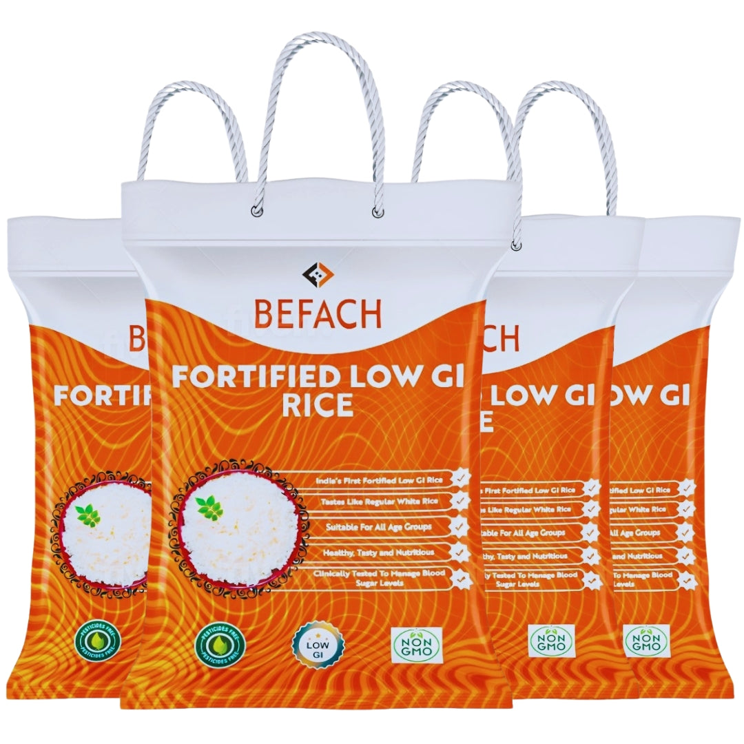 Befach Fortified Low GI Rice (4.5 Kgs) | Free of Pesticides, Non GMO, Certified Low GI & Low Sugar White Rice Perfect for Diet & Diabetic Patients