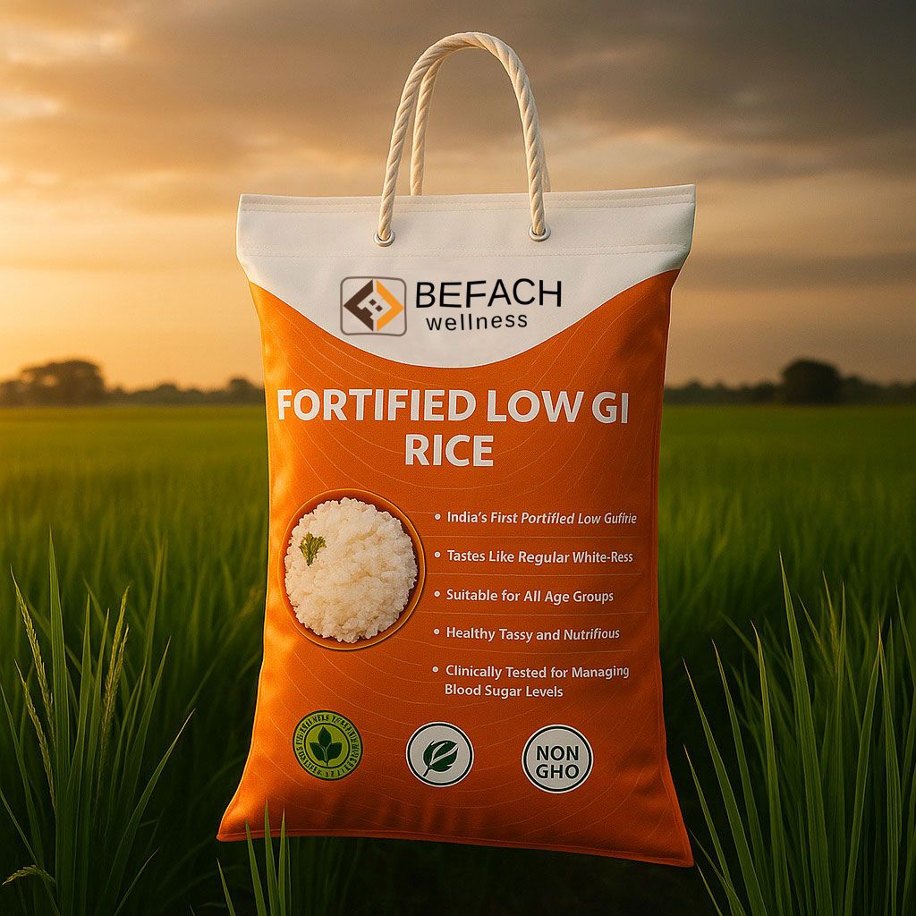 Befach Low GI Fortified Rice (4.5 Kgs) | Free of Pesticides, Non GMO, Certified Low GI &  White Rice Perfect for Diet & Diabetic People