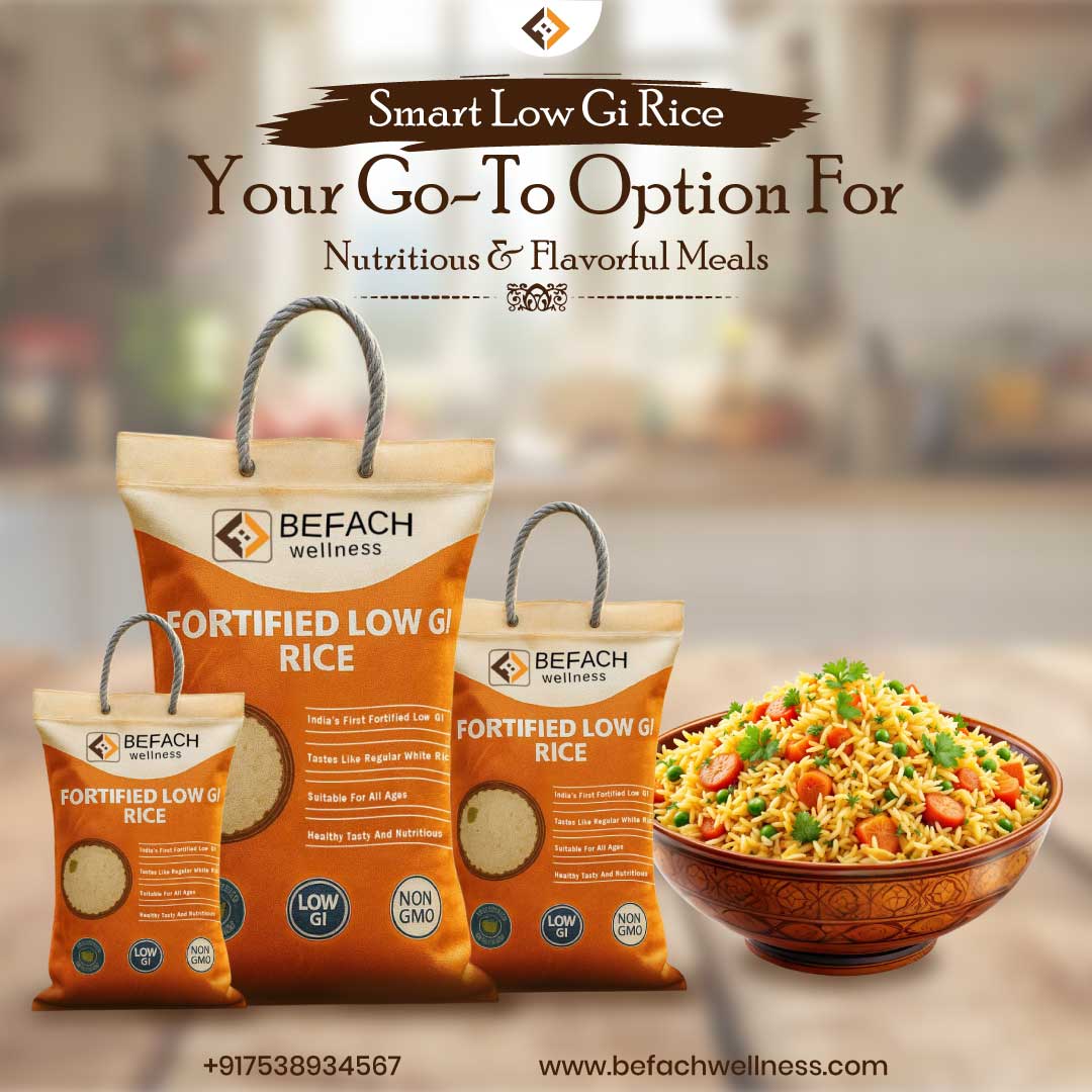 Befach Low GI Fortified Rice (4.5 Kgs) | Free of Pesticides, Non GMO, Certified Low GI &  White Rice Perfect for Diet & Diabetic People